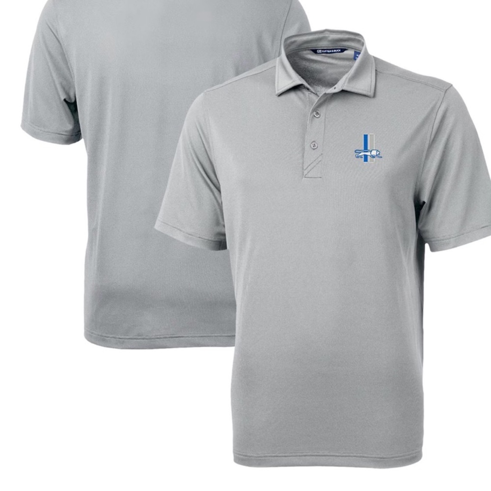 3X Detroit Lions Mens Cutter & Buck Gray Polo Throwback Logo